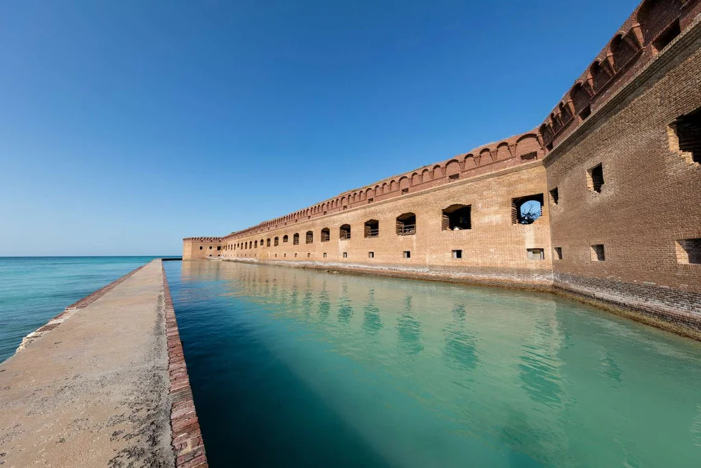 A view of Fort Jefferson and the moat, Dry Tortugas National Park, Florida.