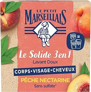 Le Petit Marseillais – Le Solide 3 en 1 Lavant Doux Pêche Nectarine – Savon solide pour le corps, le visage et les cheveux – Savon sans sulfate équivalent à 2 flacons de gel douche