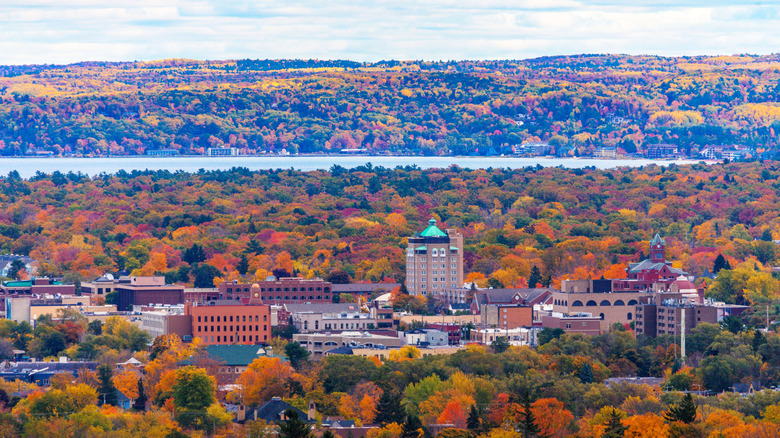 Vue aérienne de Traverse City en automne