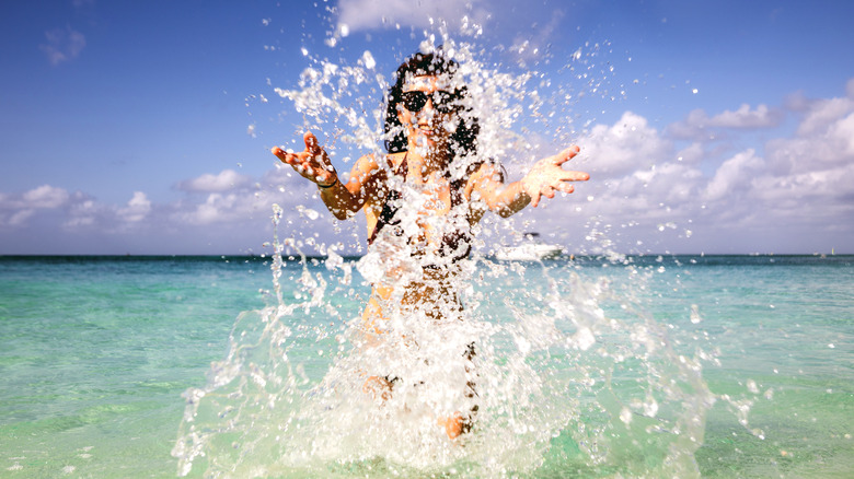 Splashing in the ocean