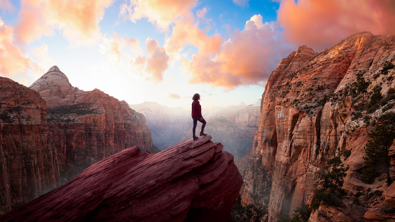 hiker looking over Grand Canyon